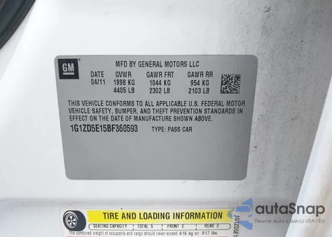 2011 Chevrolet Malibu 2Lt from USA, damaged, VIN 1G1ZD5E15BF360593